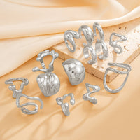 Thumbnail for Geometric 14pcs Chunky Irregular Curved Waterdrop Ring Set - ArtGalleryZen