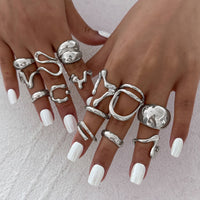 Thumbnail for Geometric 14pcs Chunky Irregular Curved Waterdrop Ring Set - ArtGalleryZen