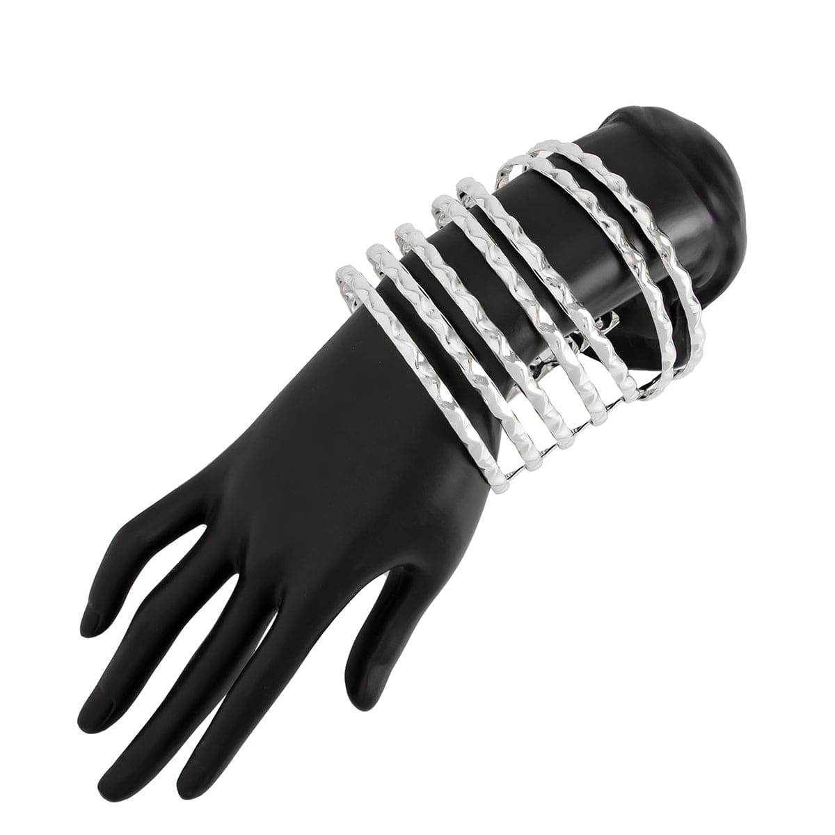 Geometric 2pcs Hammered Hollow Bangle Arm Cuff Set - ArtGalleryZen