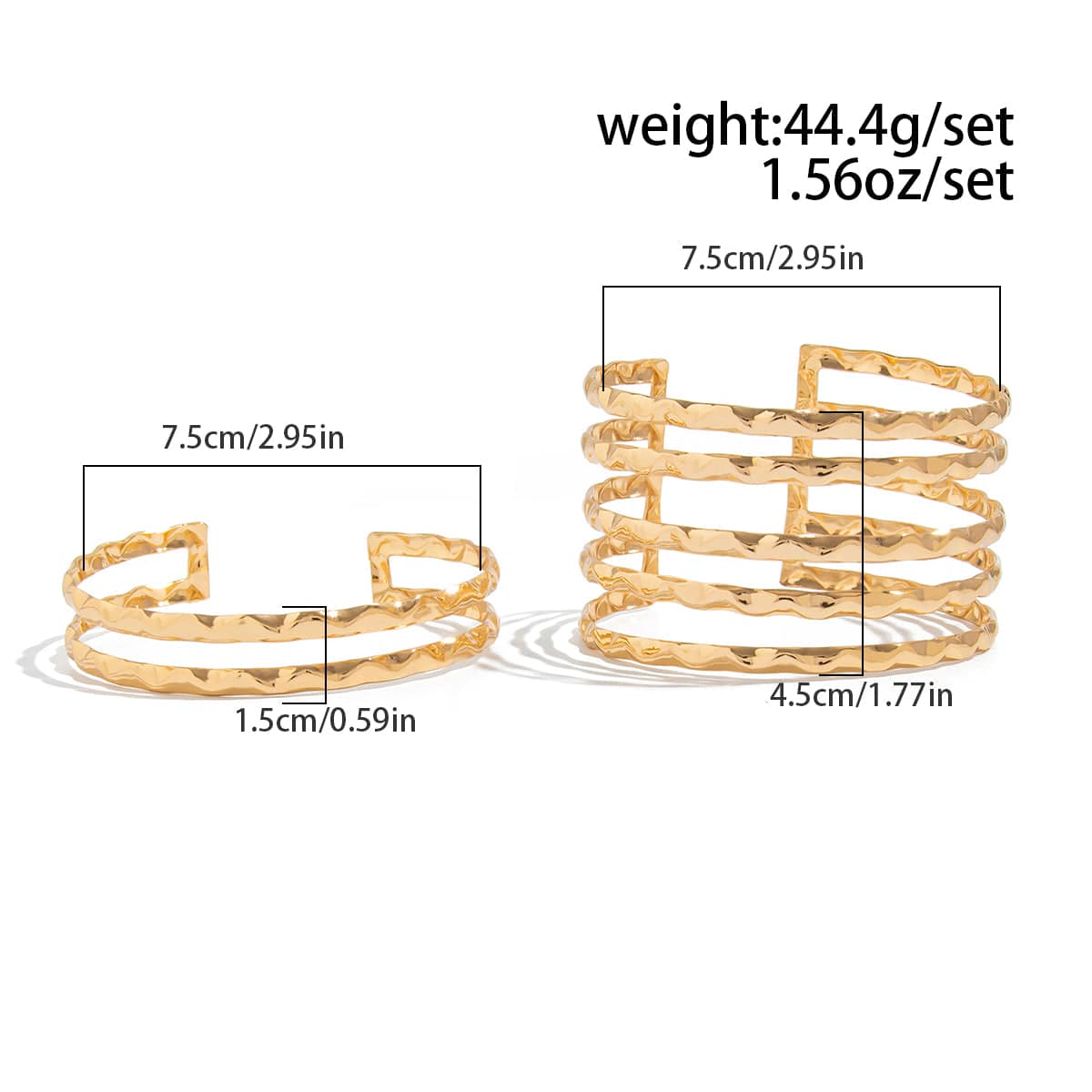 Geometric 2pcs Hammered Hollow Bangle Arm Cuff Set - ArtGalleryZen