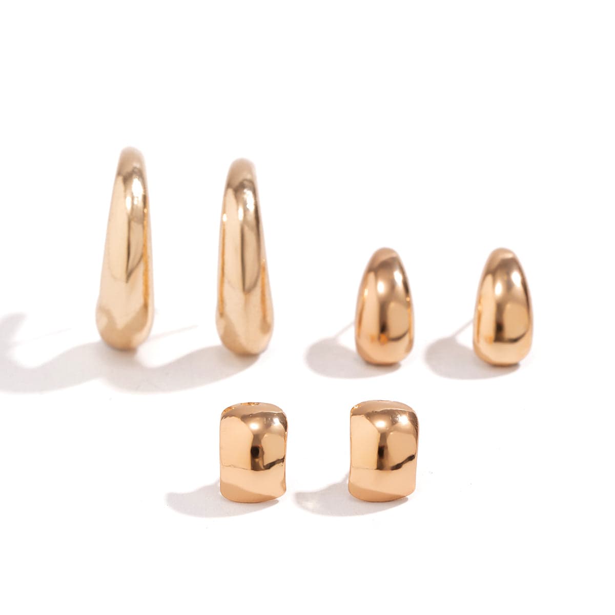 Geometric 3 Pairs Comma Shaped Stud Earrings Set - ArtGalleryZen