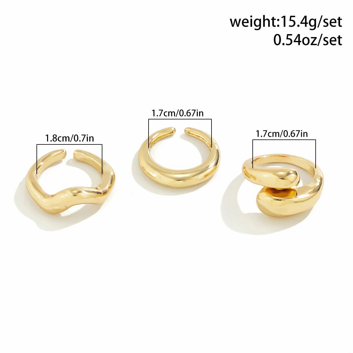 Geometric 3pcs Gold Plated Waterdrop Open Ring Set - ArtGalleryZen