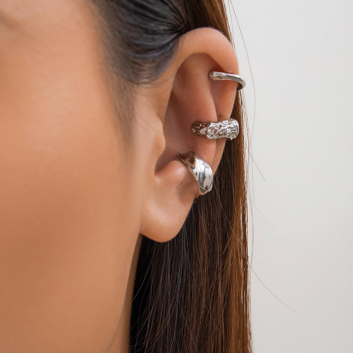 Geometric 3 Pcs Gold Silver Plated Irregular Ear Cuff Earrings Set - ArtGalleryZen