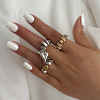 Thumbnail for Geometric 3pcs Heart Charm Irregular Beaded Ring Set - ArtGalleryZen