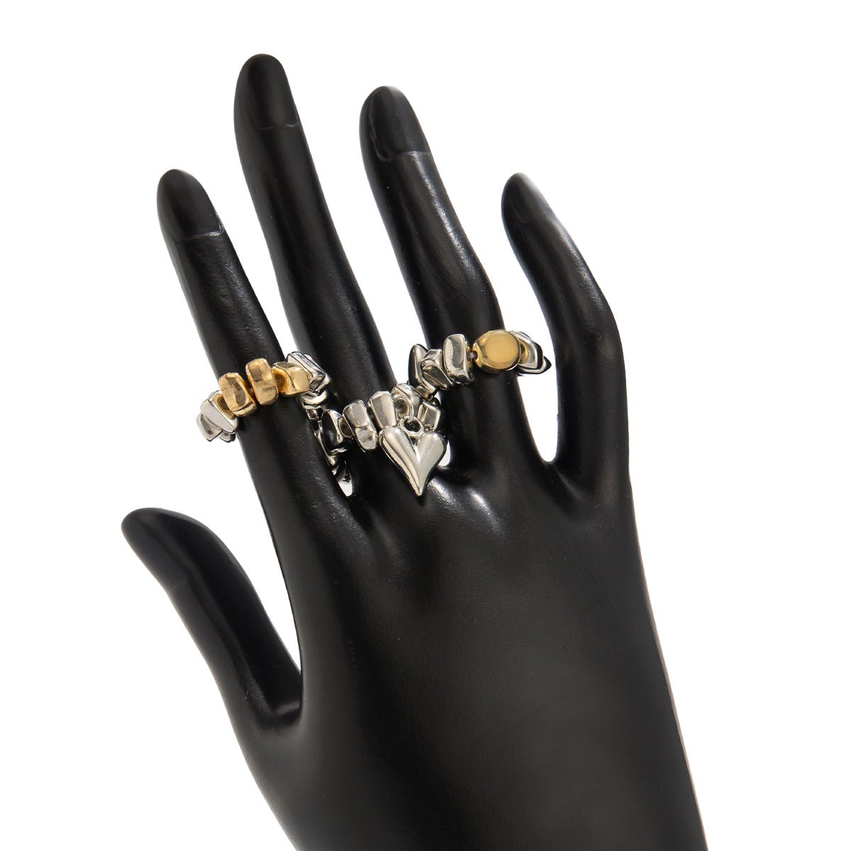 Geometric 3pcs Heart Charm Irregular Beaded Ring Set - ArtGalleryZen