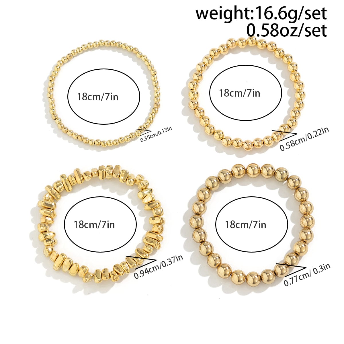 Geometric 4pcs Irregular Stone Ball Chain Bracelet Set - ArtGalleryZen