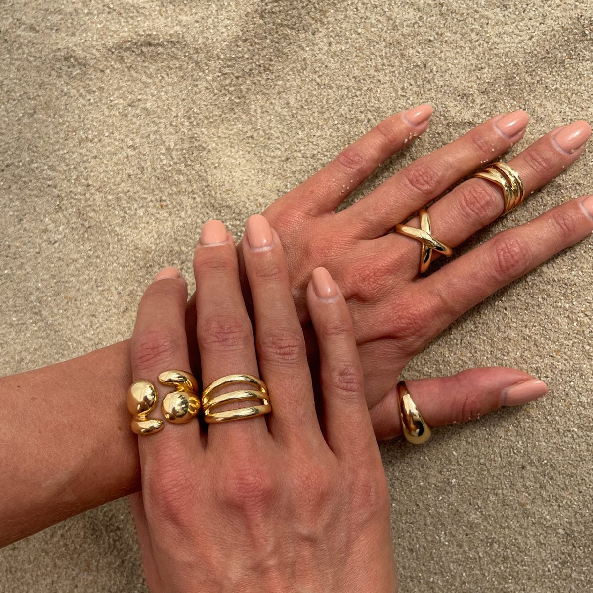 Geometric 5pcs Cross Hollow Open Ring Set - ArtGalleryZen