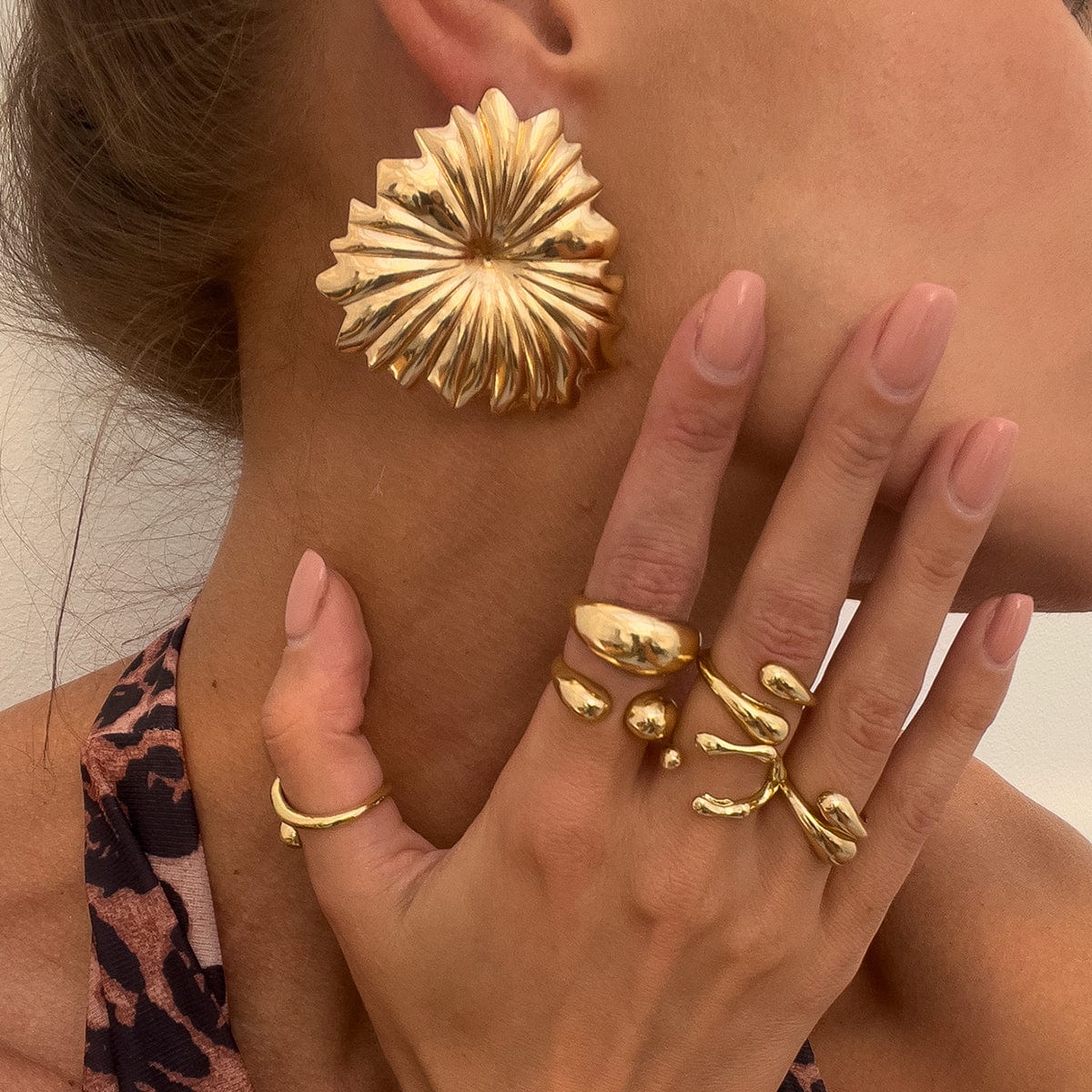 Geometric 5pcs Cross Hollow Open Ring Set - ArtGalleryZen