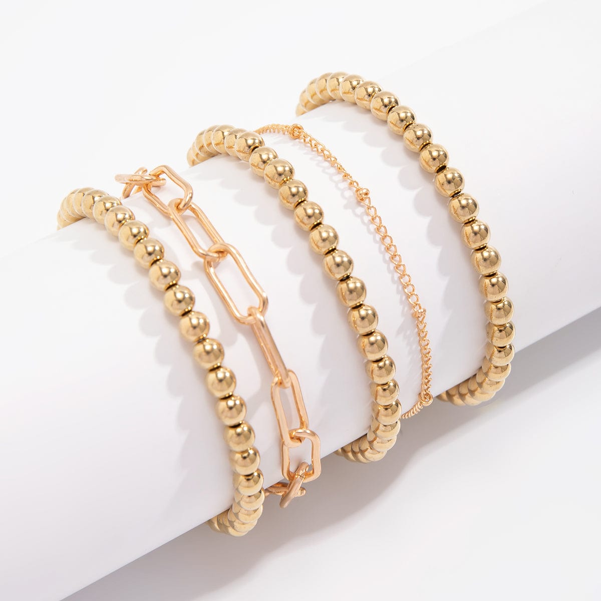 Geometric 5pcs Gold Silver Plated Ball Cable Chain Bracelet Set - ArtGalleryZen
