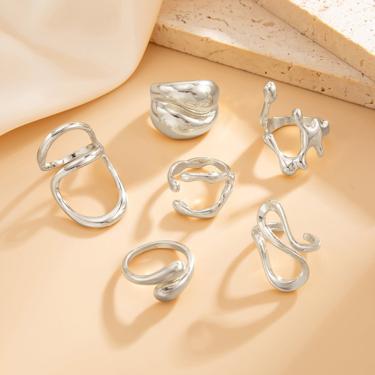 Geometric 6pcs Irregular Waterdrop Chunky Ring Set - ArtGalleryZen