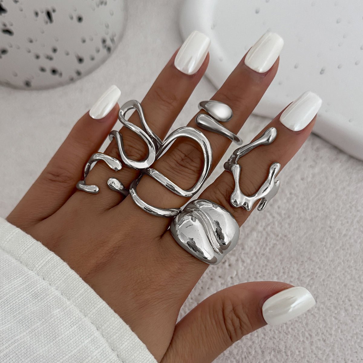 Geometric 6pcs Irregular Waterdrop Chunky Ring Set - ArtGalleryZen
