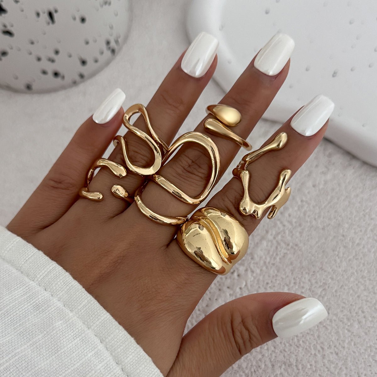 Geometric 6pcs Irregular Waterdrop Chunky Ring Set - ArtGalleryZen