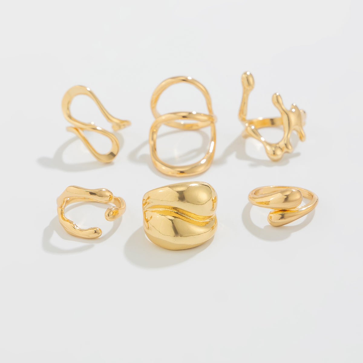 Geometric 6pcs Irregular Waterdrop Chunky Ring Set - ArtGalleryZen