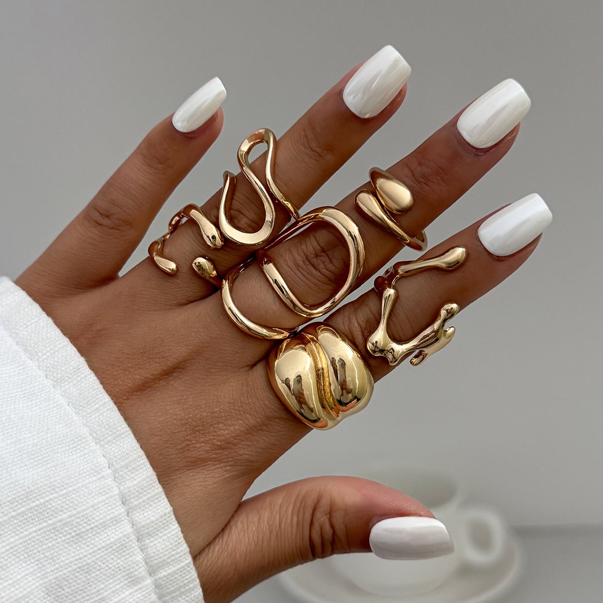 Geometric 6pcs Irregular Waterdrop Chunky Ring Set - ArtGalleryZen