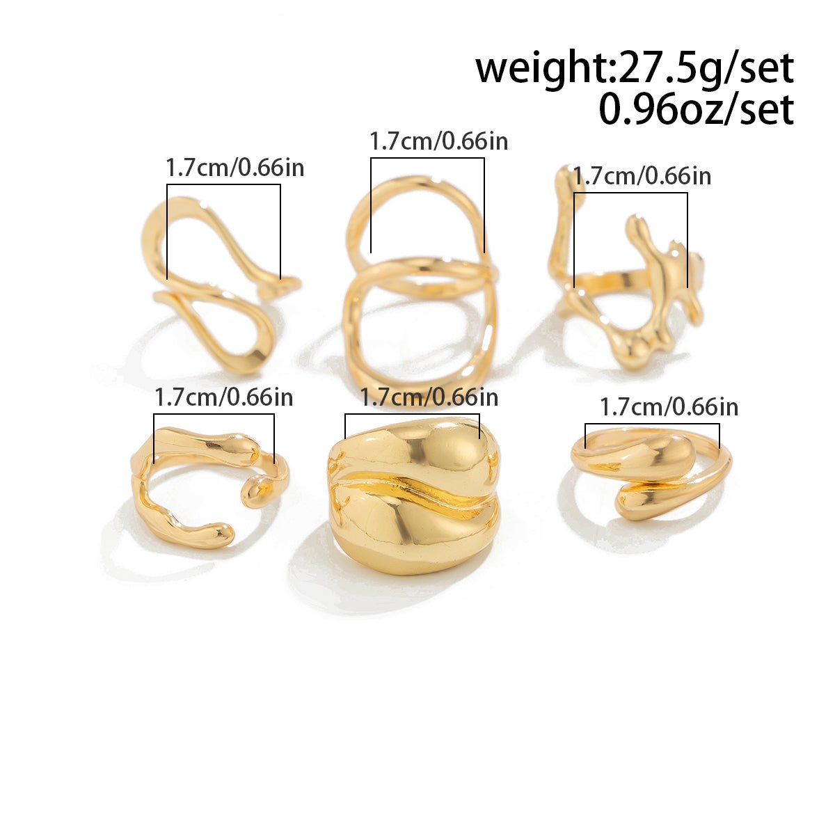 Geometric 6pcs Irregular Waterdrop Chunky Ring Set - ArtGalleryZen