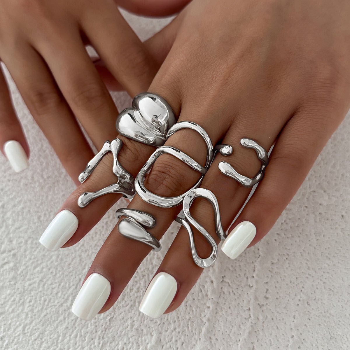 Geometric 6pcs Irregular Waterdrop Chunky Ring Set - ArtGalleryZen