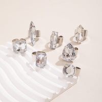 Thumbnail for Geometric 7 Pieces Chunky Squar Waterdrop Crystal Rings Set - ArtGalleryZen