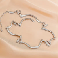 Thumbnail for Geometric Abstract Wave Ribbon Collar Necklace - ArtGalleryZen