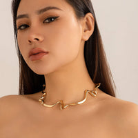 Thumbnail for Geometric Abstract Wave Ribbon Collar Necklace - ArtGalleryZen