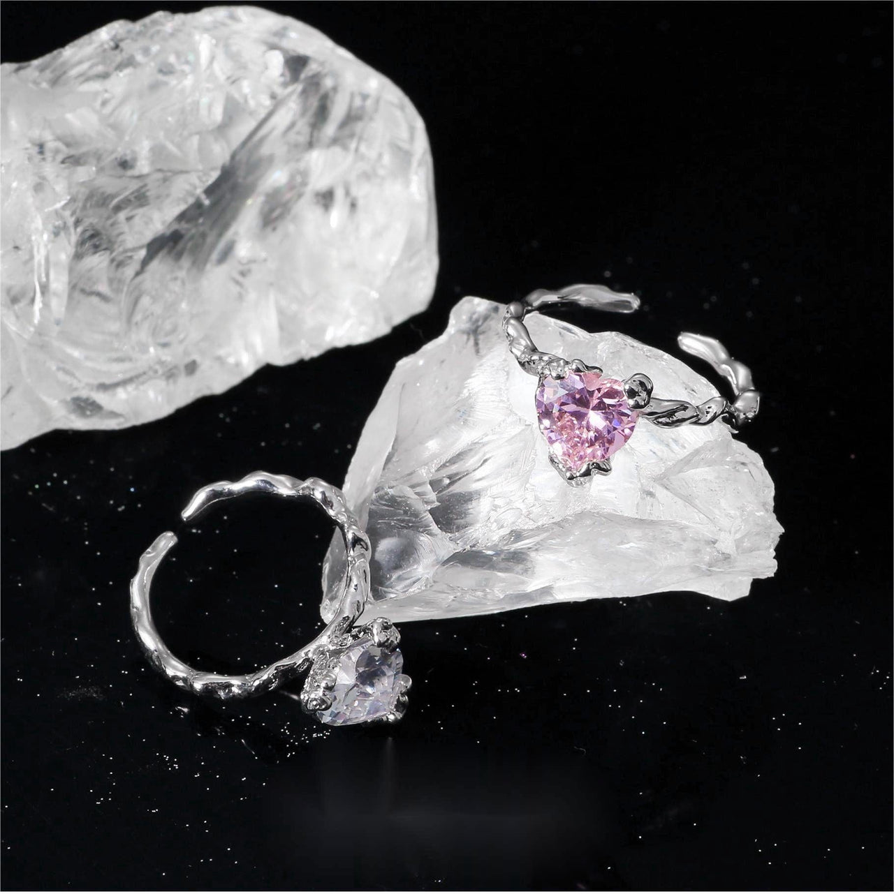 Geometric Adjustable Crystal Heart Ring - ArtGalleryZen