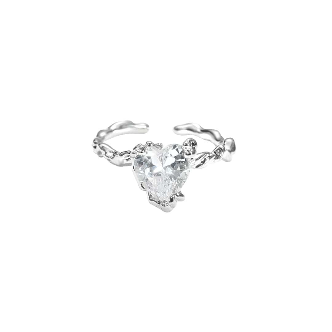 Geometric Adjustable Crystal Heart Ring - ArtGalleryZen