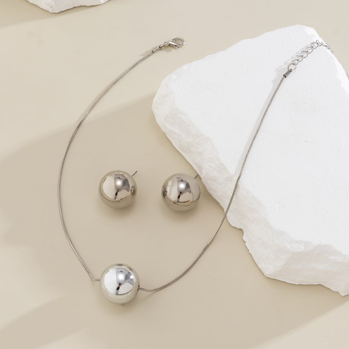 Geometric Chunky Ball Charm Choker Necklace Earrings Set - ArtGalleryZen
