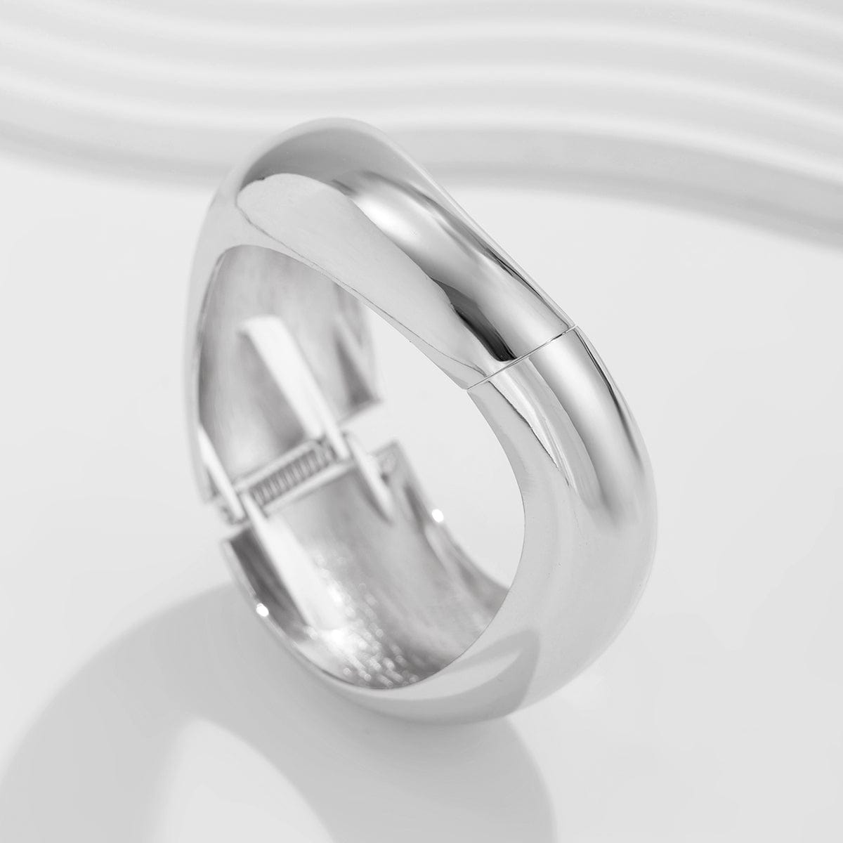 Geometric Chunky Gold Silver Tone Curved Wide Cuff Bangle Bracelet - ArtGalleryZen