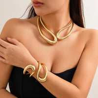 Thumbnail for Geometric Chunky Gold Silver Tone Irregular Hoop Choker Necklace - ArtGalleryZen