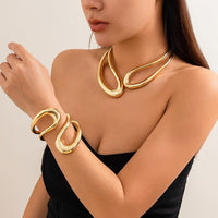 Thumbnail for Geometric Chunky Gold Silver Tone Irregular Hoop Choker Necklace - ArtGalleryZen