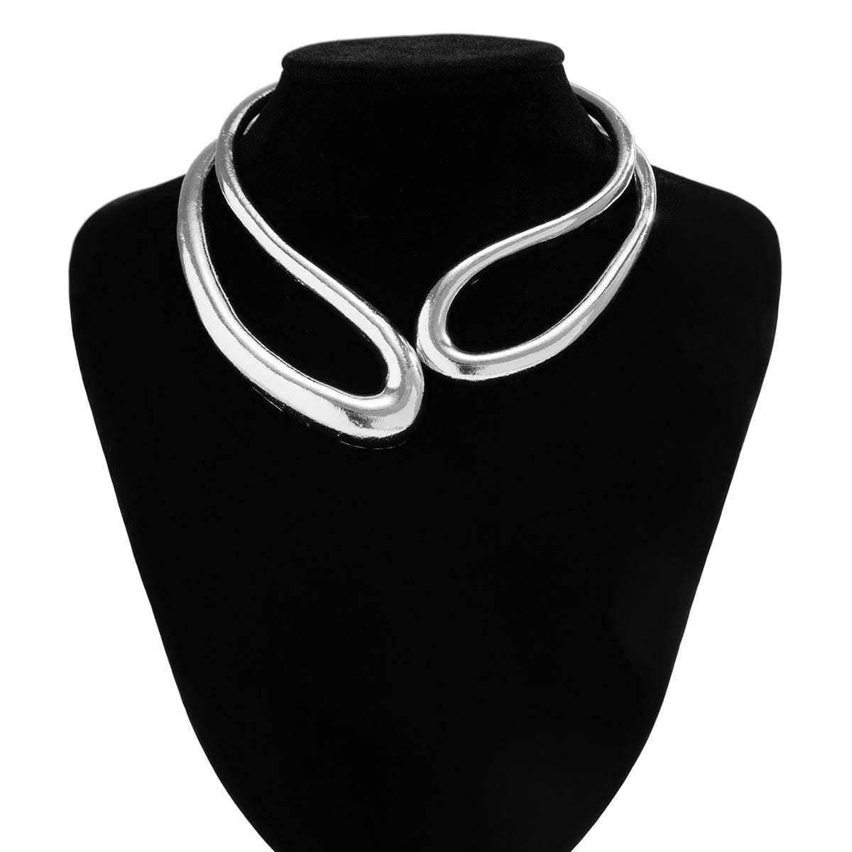 Geometric Chunky Gold Silver Tone Irregular Hoop Choker Necklace - ArtGalleryZen