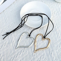 Thumbnail for Geometric Chunky Hollow Heart Pendant Velvet Necklace - ArtGalleryZen