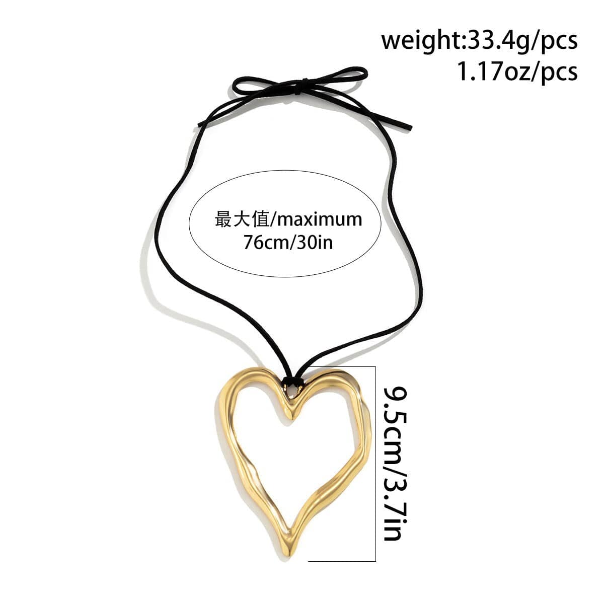 Geometric Chunky Hollow Heart Pendant Velvet Necklace - ArtGalleryZen