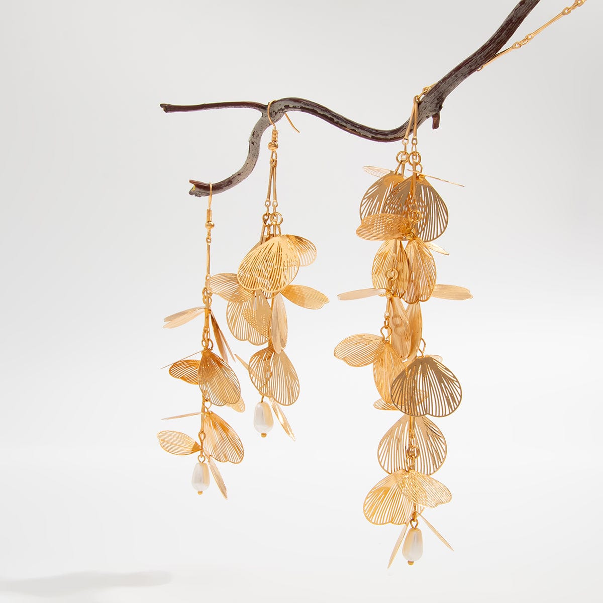 Geometric Chunky Leaf Pendant Y Necklace Earrings Set - ArtGalleryZen