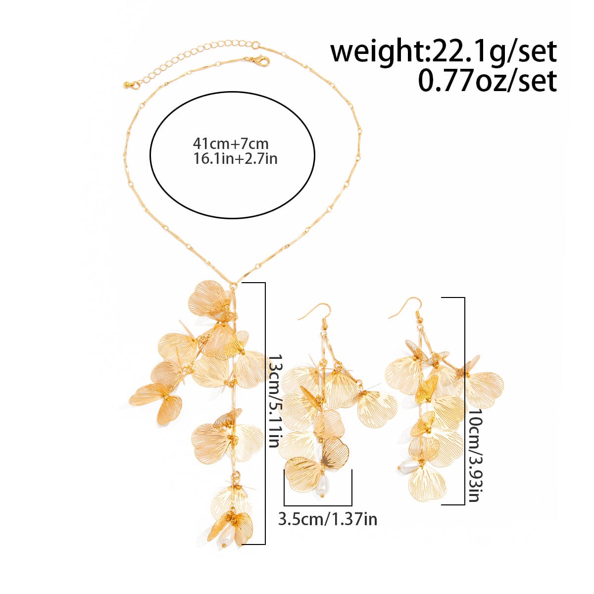 Geometric Chunky Leaf Pendant Y Necklace Earrings Set - ArtGalleryZen