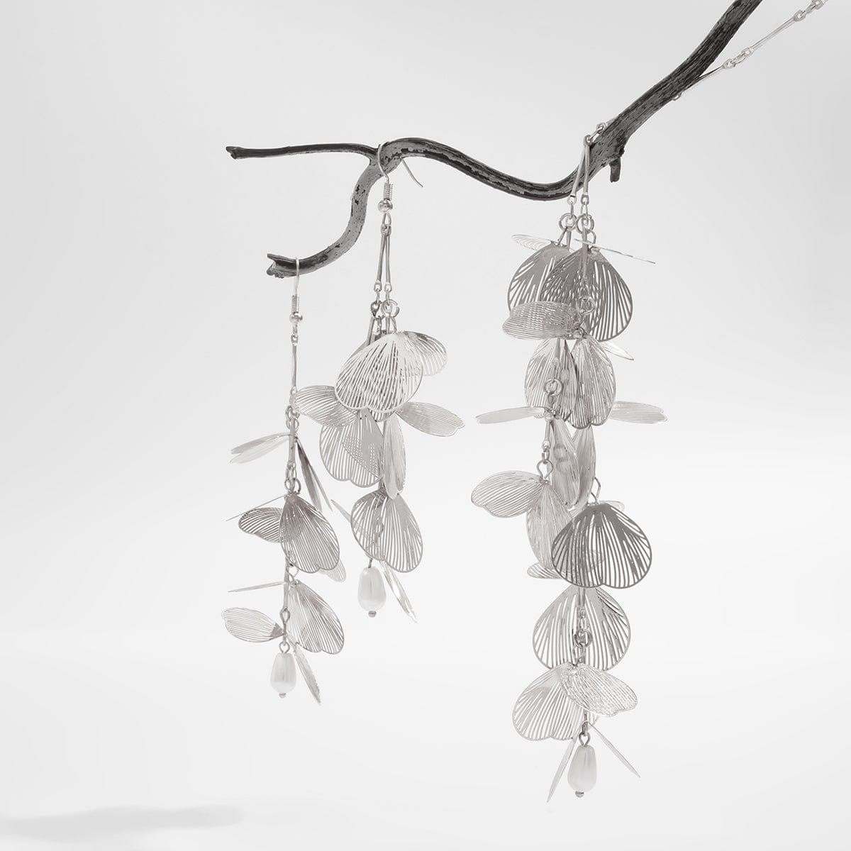 Geometric Chunky Leaf Pendant Y Necklace Earrings Set - ArtGalleryZen