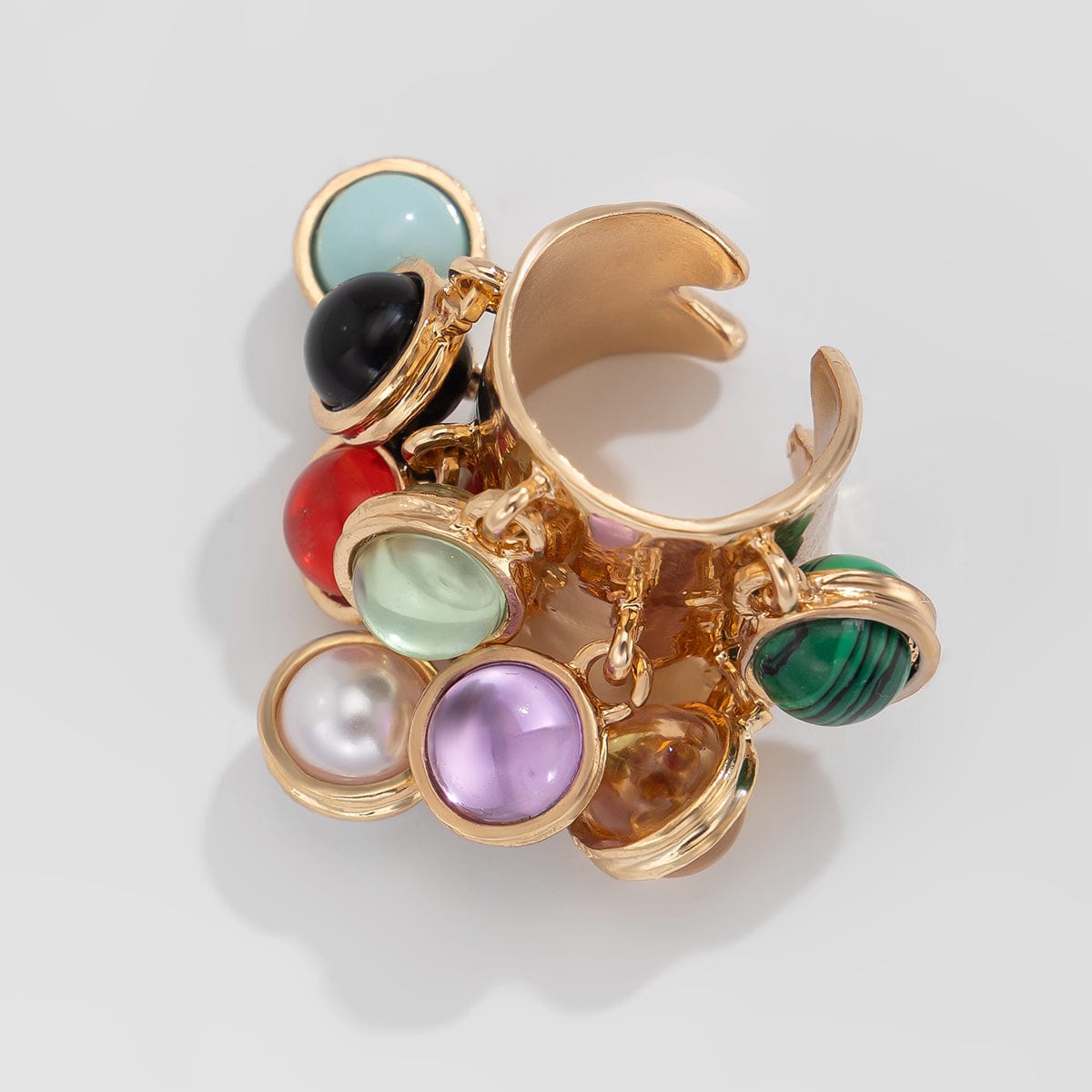 Geometric Chunky Malachite Crystal Pearl Inlaid Tassel Open Ring - ArtGalleryZen