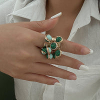 Thumbnail for Geometric Chunky Malachite Crystal Pearl Inlaid Tassel Open Ring - ArtGalleryZen
