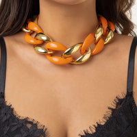Thumbnail for Geometric Chunky Two-tone Cuban Chain Necklace - ArtGalleryZen