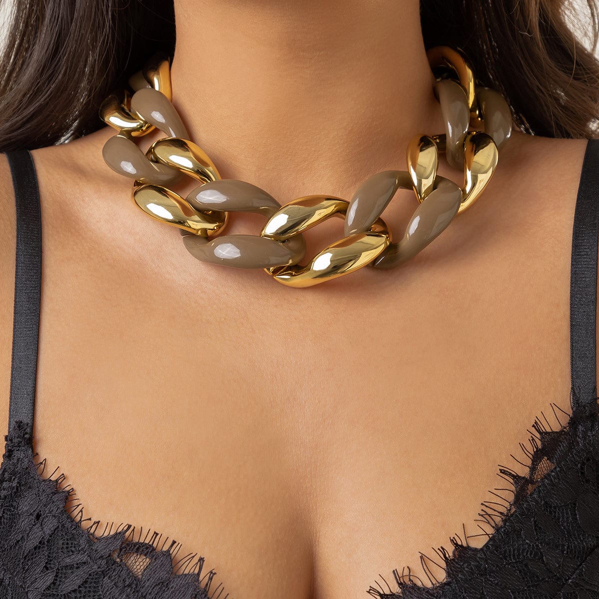 Geometric Chunky Two-tone Cuban Chain Necklace - ArtGalleryZen