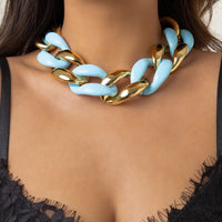 Thumbnail for Geometric Chunky Two-tone Cuban Chain Necklace - ArtGalleryZen