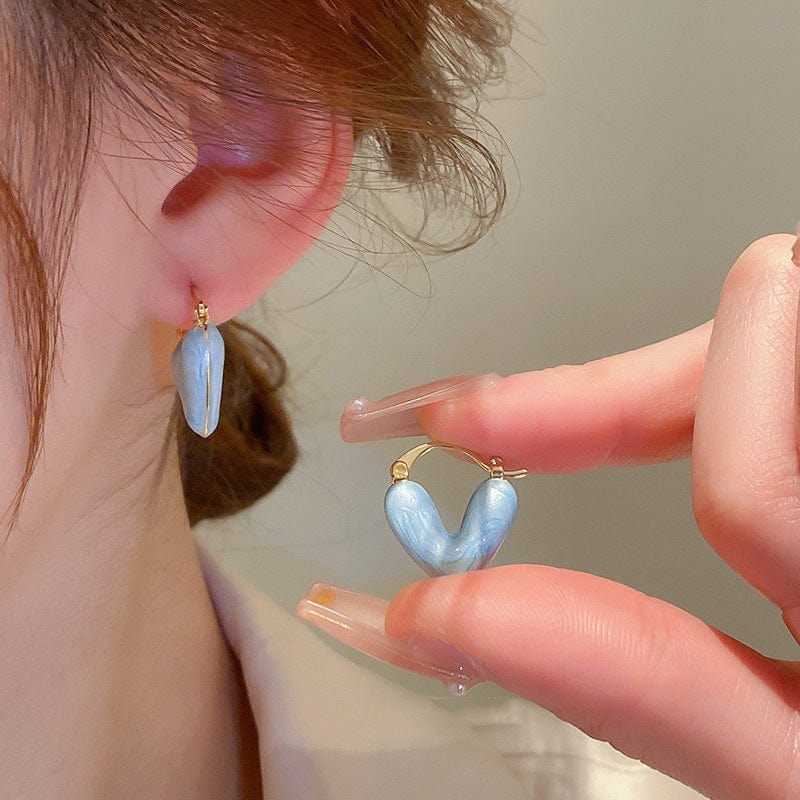 Geometric Colorful Enamel Heart Earrings - ArtGalleryZen