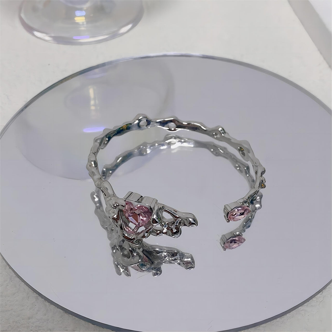 Geometric Crystal Heart Bangle Bracelet - ArtGalleryZen