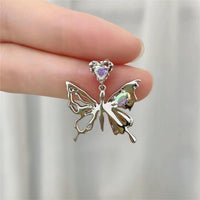 Thumbnail for Geometric Crystal Inlaid Dangling Butterfly Earrings - ArtGalleryZen