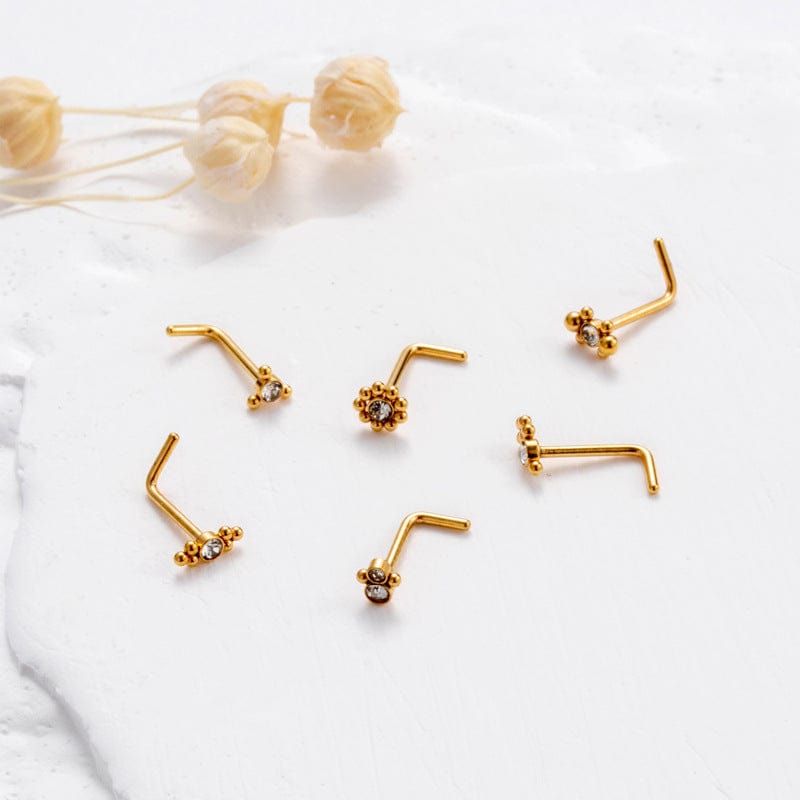 Geometric CZ Inlaid Beads Nose Piercing Nose Stud - ArtGalleryZen