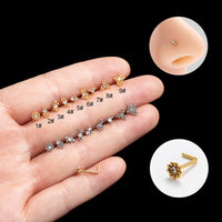 Thumbnail for Geometric CZ Inlaid Beads Nose Piercing Nose Stud - ArtGalleryZen