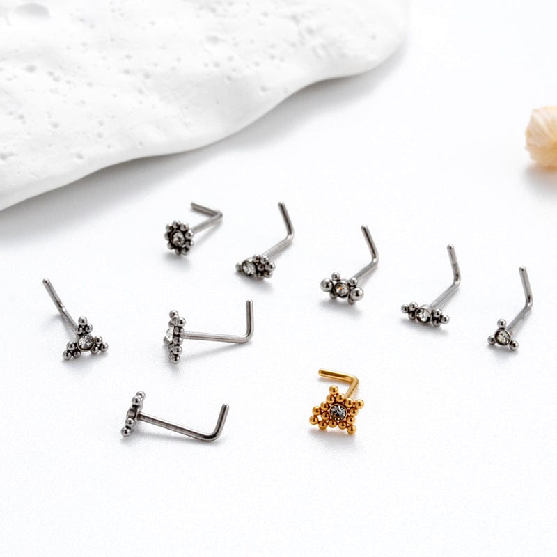 Geometric CZ Inlaid Beads Nose Piercing Nose Stud - ArtGalleryZen