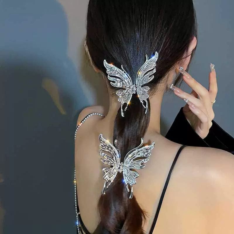 Geometric CZ Inlaid Hollow Butterfly Hair Claw Clip - ArtGalleryZen