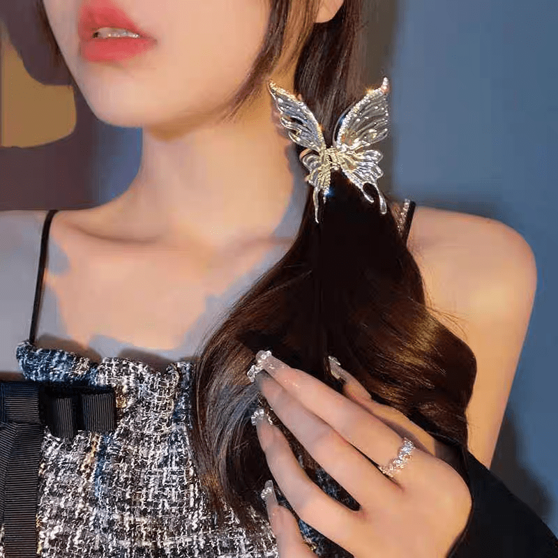 Geometric CZ Inlaid Hollow Butterfly Hair Claw Clip - ArtGalleryZen