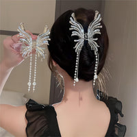 Thumbnail for Geometric CZ Inlaid Pearl Chain Tassel Butterfly Chignon Claw Clip Hair Clip - ArtGalleryZen