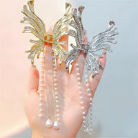 Thumbnail for Geometric CZ Inlaid Pearl Chain Tassel Butterfly Chignon Claw Clip Hair Clip - ArtGalleryZen